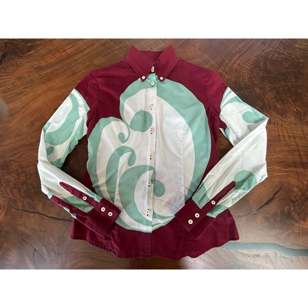 Vintage Romeo Gigli Graphic Swirl Shirt Blouse IT 44 Archival '90s Cotton